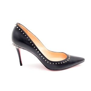 Christian Louboutin Black Leather Spike Anjalina 85 Pumps Heels Shoes EU 37.5